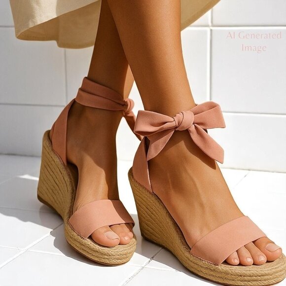 LOEFFLER RANDALL Womens Harper Espadrille Wedge Sandal Pink Suede Size 8 B - Picture 1 of 15